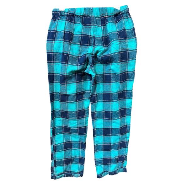 Lands End Women’s 2 piece Flannel Pajama Set Aqua Blue Cotton Pockets Medium - Picture 8 of 12